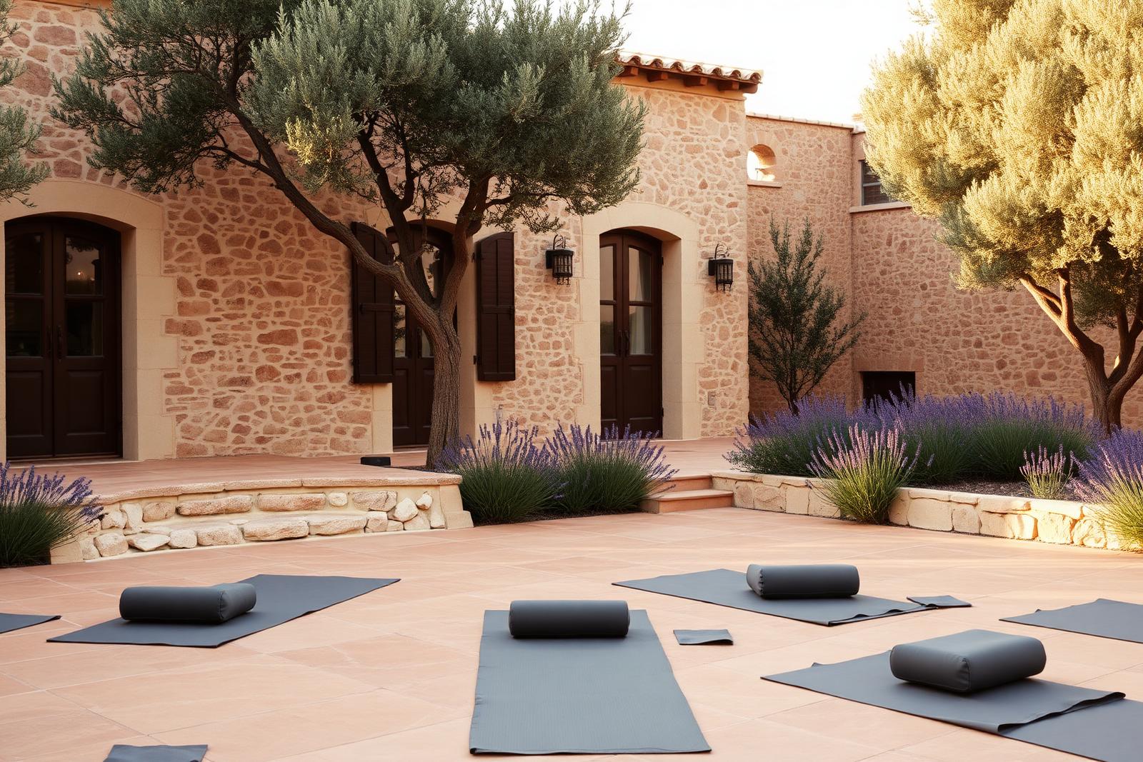 Wellness retreat setup in the grounds of a Mediterranean masia